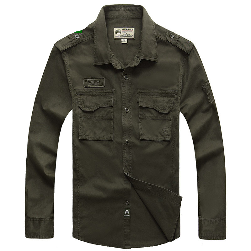 2016 New 100% Cotton Denim Men Shirts Long Sleeve Military Army Green Casual Shirt Outdoor Brand Clo