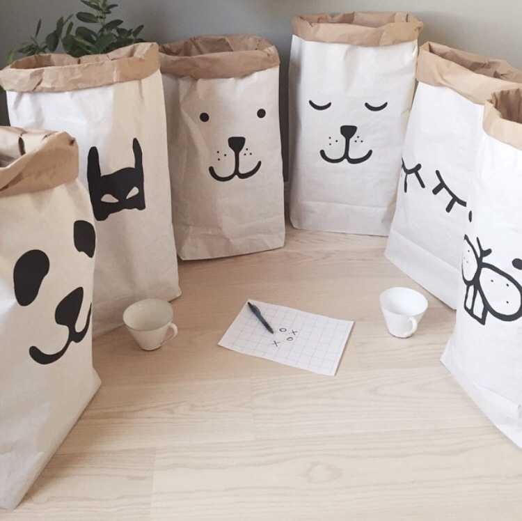 Image of INS popular heavy kraft paper bag children room organizer bag storage bag for toy and baby clothings