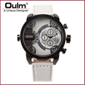 2016 New Oulm Brand Leather Wristwatches Men Dual Time Zone Watches more color Fashion Casual Style