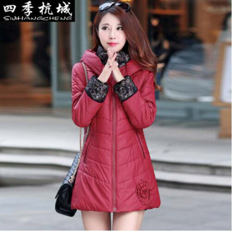new 2016 winter Warm Wadded jacket high quality women fashion hooded slim plus thick velvet long-down cotton jacket Coat AE868