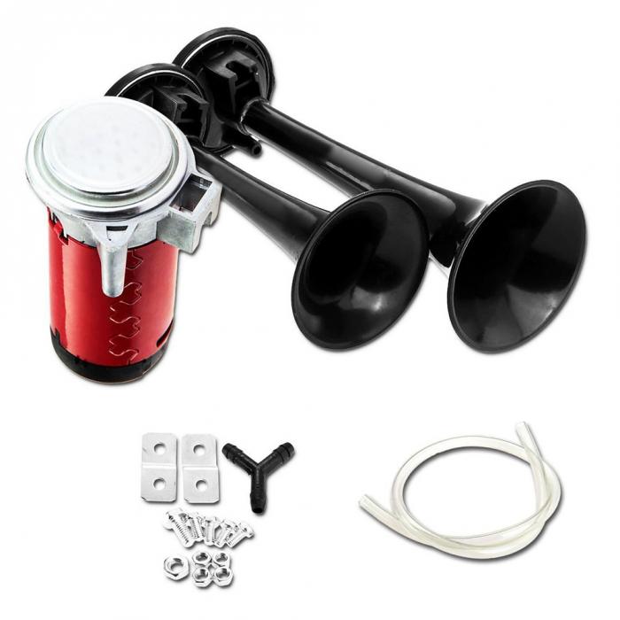12 V Twin Cromo Pulido Caracol Cuernos Tono Alto//Bajo Ideal para Coches Kit