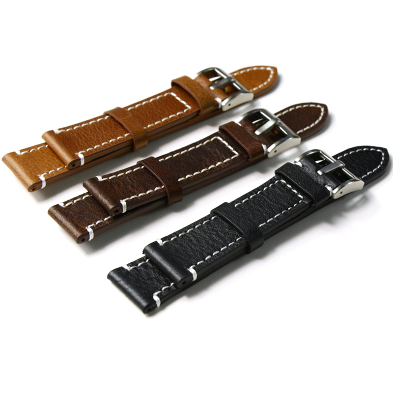 Image of 18 20 22mm Men Stainless Steel Buckle Watch Strap Genuine Leather Band Length Long 12.5cm 7993