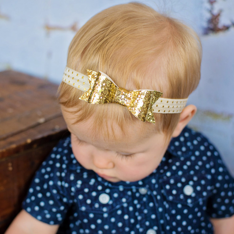 Image of 1 pieces New Cut Baby Glisten Bow Knot Headband Girls bow Elasticity headband infant Kids hair accessories W187