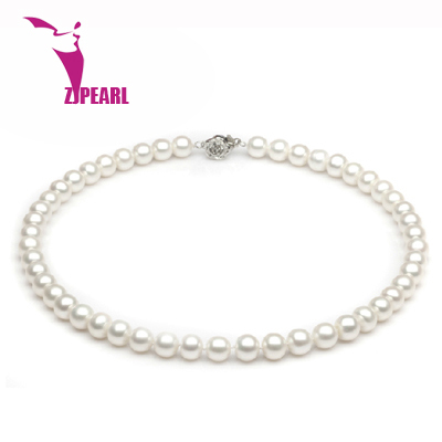 ZJPEARL free Shipping 2014 fashion necklaces for women Natural pearl necklace 7-8mm 925sterling silver Freshwater Pearls jewelry