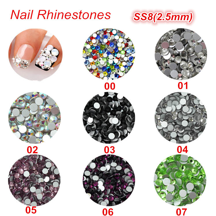 Image of 3d nail art decorations ss8 2.5MM strass nail art colorful crystal rhinestones for nails 1400pcs/lot shine gltter