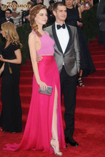 Emma Stone Noble Pink Sleeveless Split Side Court Train Evening Dresses Celebrity Dress Suit 2015