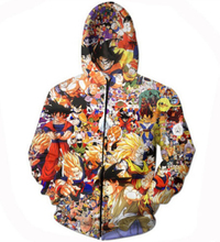 Free shipping Anime Dragon Ball Z Characters Zipper Outerwear Vegeta Goku 3D Hoodies Tracksuits Women/Men Hooded Sweatshirt
