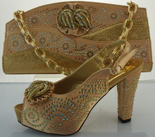 ME2220 Gold color!Free Shipping Italian Matching Shoe And Bag Set Best Selling African Woman High Heels For Sale.