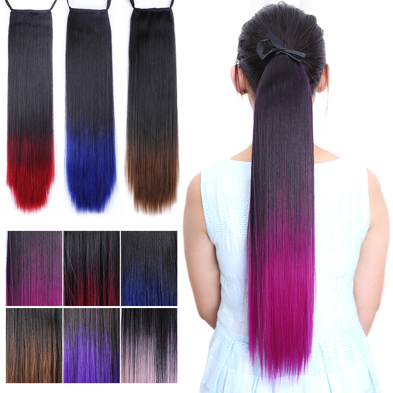 Image of Fashion Two Tone Straight Drawstring Ponytail Hair Hairpieces, Dancing Dress Ombre Fake Synthetic Color Ponytail Hair Extension