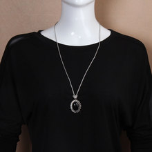Fashion Retro Silver Ellipse Black Jewlery Girls Long Sweater Necklace B2C Shop