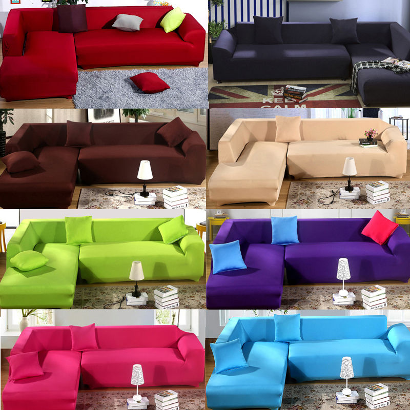 Washable L Shape Stretch Elastic Fabric Sofa Cover Sectional Corner Couch Covers 