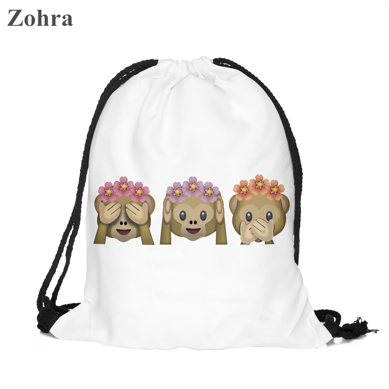Image of Zohra Classic Fashion Monkey Emoji Best Friend Forever Printing Women Travel Mochila Backpack Men's Gym Bags Drawstring Bag