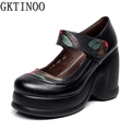 Ethnic style spring and autumn new arrival platform women s shoes wedges genuine leather high heel