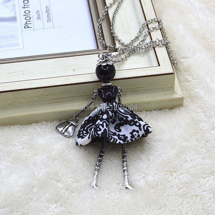 2015 Hot Sale Autumn Beaded Charms Doll Necklace Long Cute Women Jewelry wholesale pendant free shipping