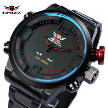 EPOZZ Brand Men Military Quartz Full Steel Wrist Watch Big Black Luminous Digital LED Full Steel relogio masculino 2309