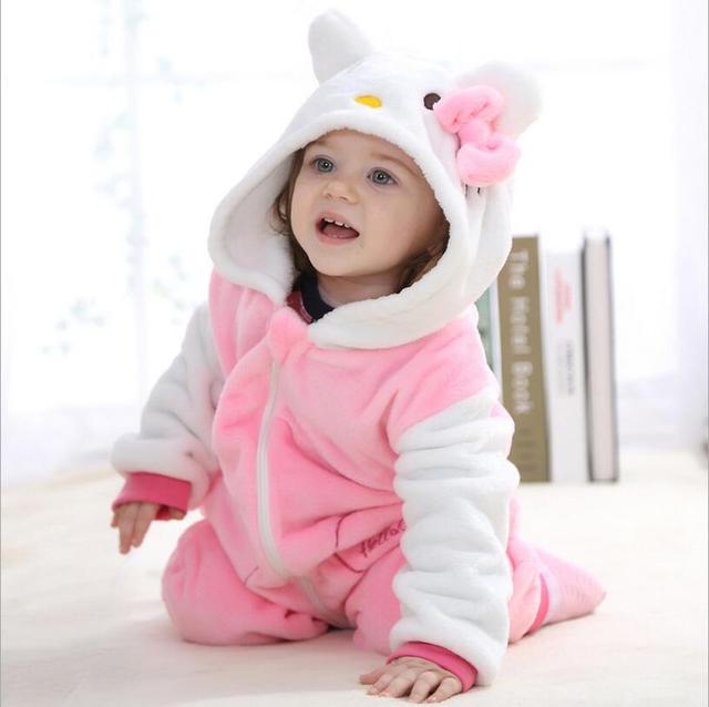 Baby rompers 2016 мальчиков пижамы девушки одежда для новорожденных Hello kitty Мультфильм Комбинезон Пижамы теплый симпатичные животные macacao bebe YJY11