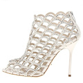 Sexy Peep Toe High heeled Leather Sandals Wedding Events Shoes Bridal Dress Shoes Hallow Beaded Shoes