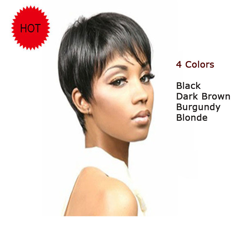 Image of 4 Colors Fashion Synthetic Short Black Wigs for Africans Black Women Brown Blonde Burgundy Pixie Cut Wig Natural Hair Wigs