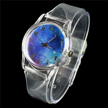 Fashion Casual women Watches 2015 New Fantasy Sky Pattern Transparent Band Clock Hours Women’s Quartz Watch Relogio Relojes