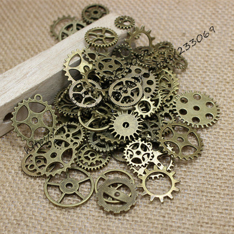 Image of Wholesale Mix 100 pcs Vintage steampunk Charms Gear Pendant Antique bronze Fit Bracelets Necklace DIY Metal Jewelry Making T0125