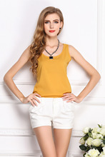 Wholesale 2014 Fashion New Summer Women Clothing Chiffon Sleeveless Solid Neon Candy Color Causal Chiffon Blouse