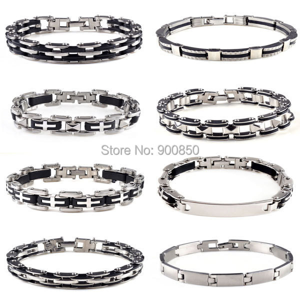 Trendy Men Silicone Stainless Steel Bracelets 316L Stainless Steel Bangle Cuff Bracelets Men pulsera hombre acero