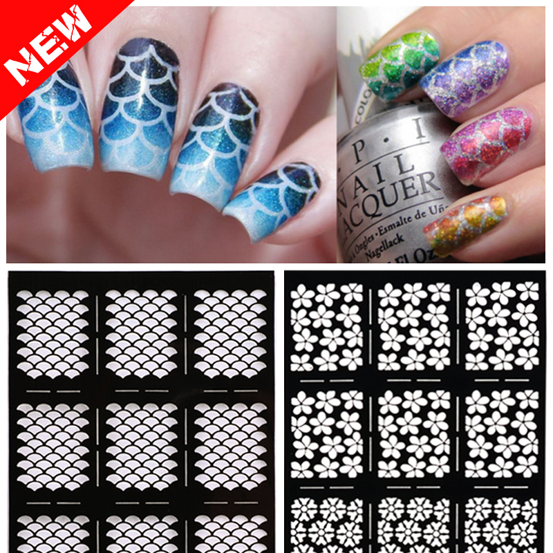 Image of 2016 New 1sheet Nail Vinyls Irregular Grid Pattern Stamping Nail Art Tips Manicure Stencil Nail Hollow Stickers Guide