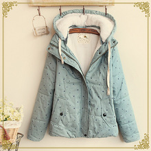 Pentagram Print detachable cap Coat women Zipper Hooded jacket winter Fashion Slim woman cotton clothes Add