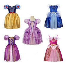 2015 Baby Girls Cinderella Dresses Children Snow White Princess Dresses Rapunzel Aurora Kids Party Costume Clothes Free Shipping