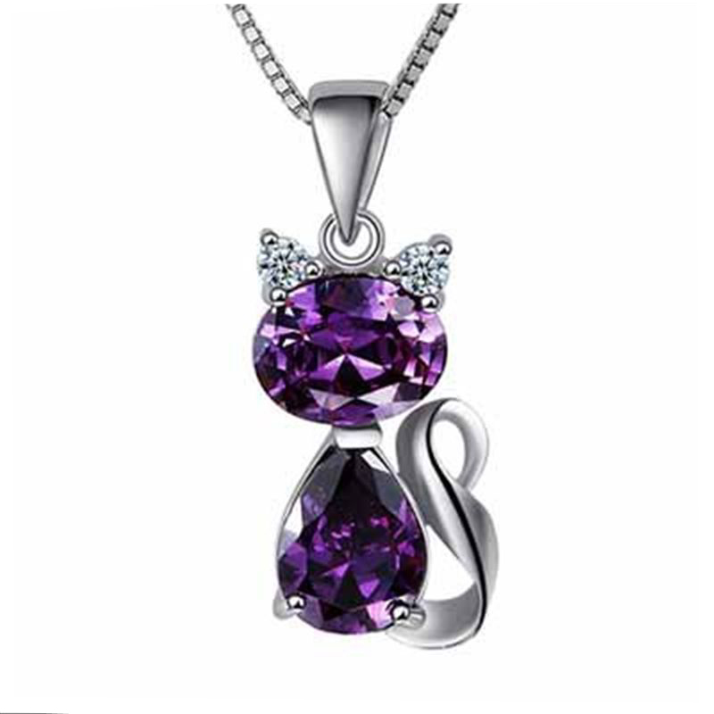 Image of New Silver Plated Pendant Stone Crystal Cute Cat Pendants Fit Necklaces Chain For Women Party Birthday Trendy Fashion Jewelry