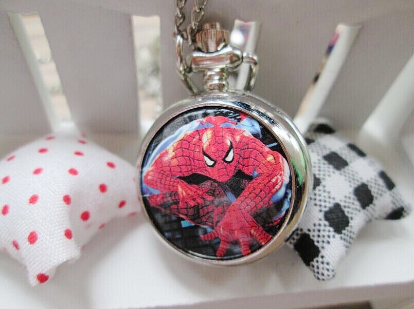 Marvel Super Heros Spiderman Necklace Pocket Watch Child Boy Watch Fashion 1pcs 