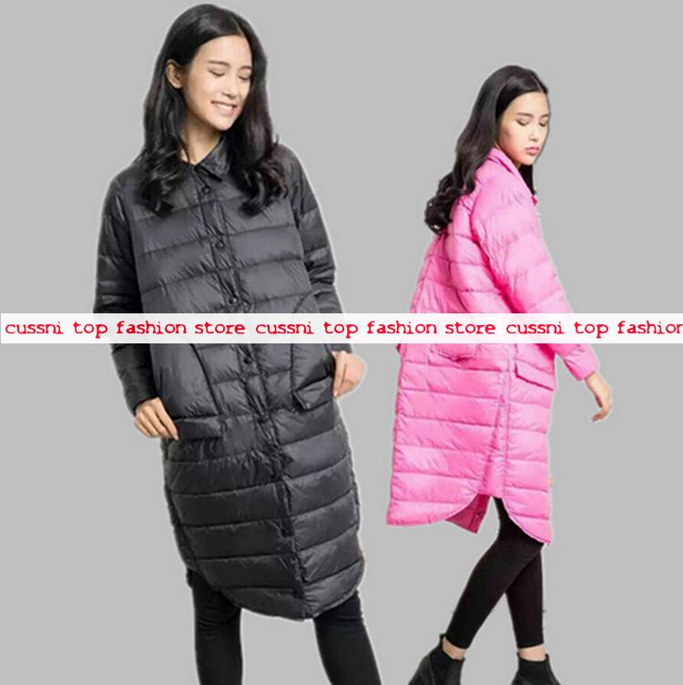 2016 new fashion shirt collar loose longer sleeve duck down jacket without hat thin winter and