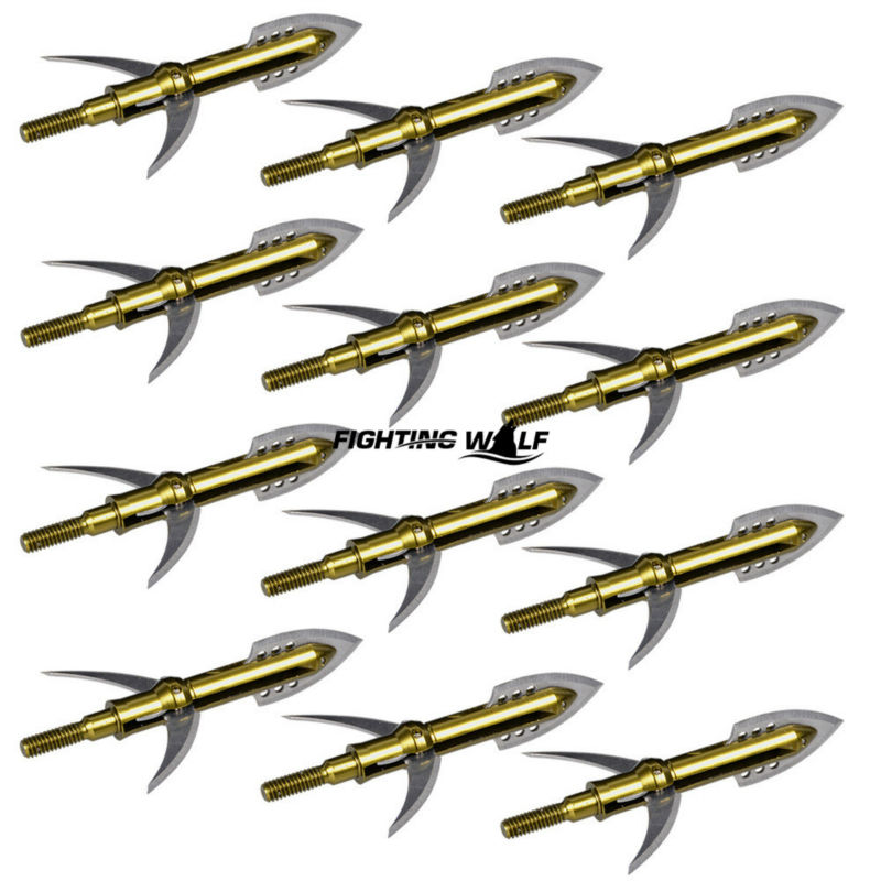 1PCS 100 Grain Golden Stainless Steel Arrow Heads 2 Expandable Blade Archery Broadheads for Outdoor Hunting