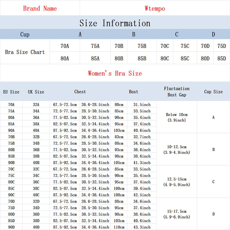 Bra Size Chart 36c