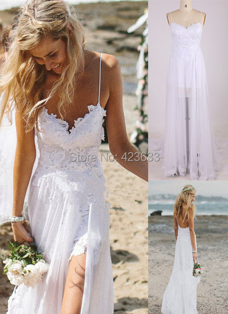 White wedding dresses beach