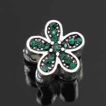 Hot Sale TOP Quality Silver plated Crystal Flower Charm Beads with Crystal Fit Pandora Bracelet Original For Women DIY Jewelry
