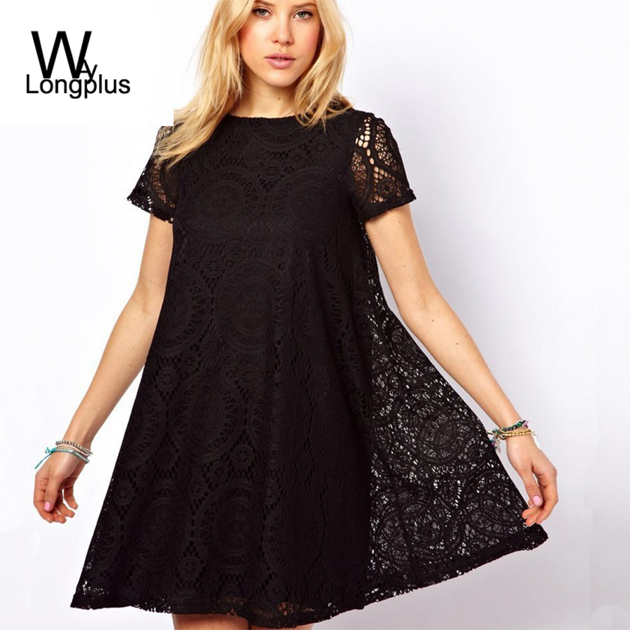 Image of 2016 Spring and Summer Fashion Ladies Dress Sexy Round Neck Embroidered Lace Femininas Short Dress Causal A-Line Plus Size S-4XL