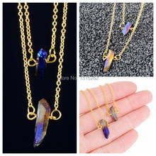 Women jewelry gold plated blue irregular crystal pendant necklaces fashion natural stone double layer chain necklace