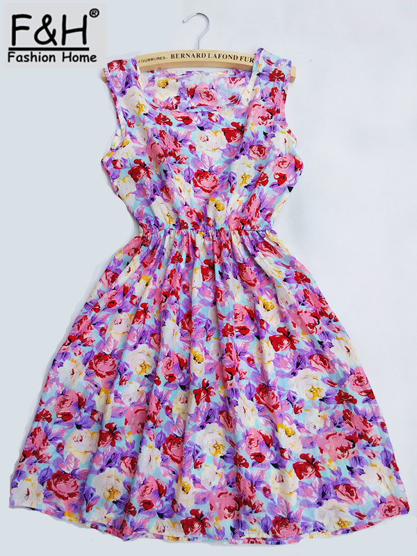 Image of 2015 HOT new 20 Styles Women casual Bohemian floral leopard sleeveless vest printed beach chiffon dress NZ17