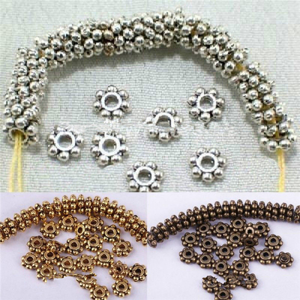 Image of Wholesale 100pcs 6mm Spacers Daisy Flower Metal Gold Tibetan Silver Spacer Beads for Jewelry Making