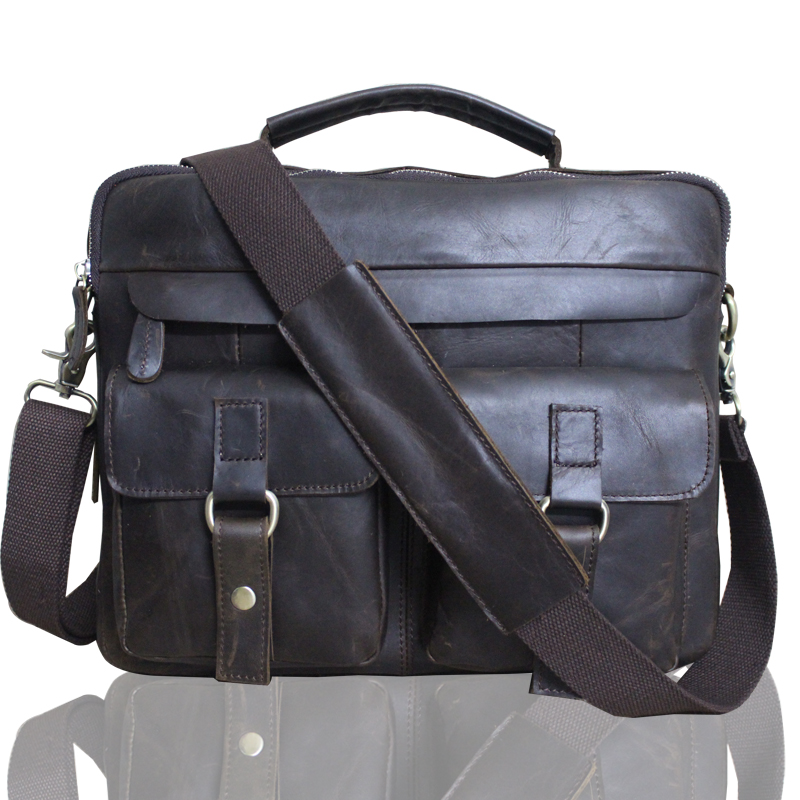 Image of 100% Genuine Leather Briefcases Vintaeg Men Bag Cowhide Leather Messenger Bags Shoulder Bag Laptop Bags Hot Sales Free Shipping
