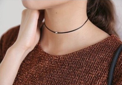 Punk Thin Black Metal Beads Black Chokers Necklaces