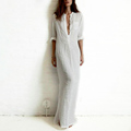 Good quality summer Women Fashion Dresses Linen Cotton Casual Long Split Maxi Wrap shirt Dress Ladies
