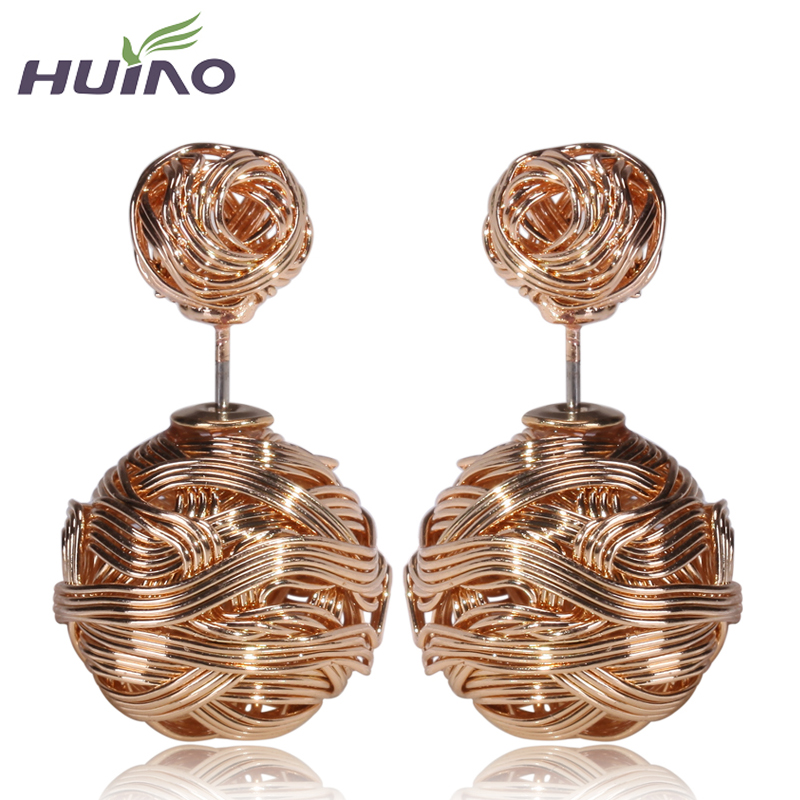 Image of 2015 Cc Brincos Trendy Women Pendientes Hot Selling New Silver,gold And Gun Color Double Metal Wire Wrapped Sides Stud Earrings