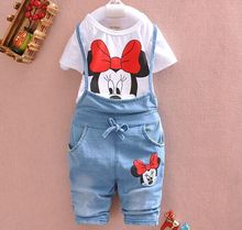 Children’s Sets Minnie Mouse Short Sleeve Tops T-shirt & Denim Overalls Girl Clothing Suits Vestidos New Summer Kids Clothes
