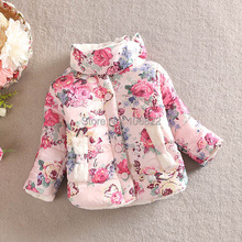 WholesaleWarm Princess Girls Floral Thick Outerwear Long Sleeve Jacket Cotton CoatFreeShipping