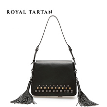 ROYAL TARTA Luxury Genuine Leather Rivet women Messenger bags 2016 famous brand designer small women handbag tassel shoulder bag