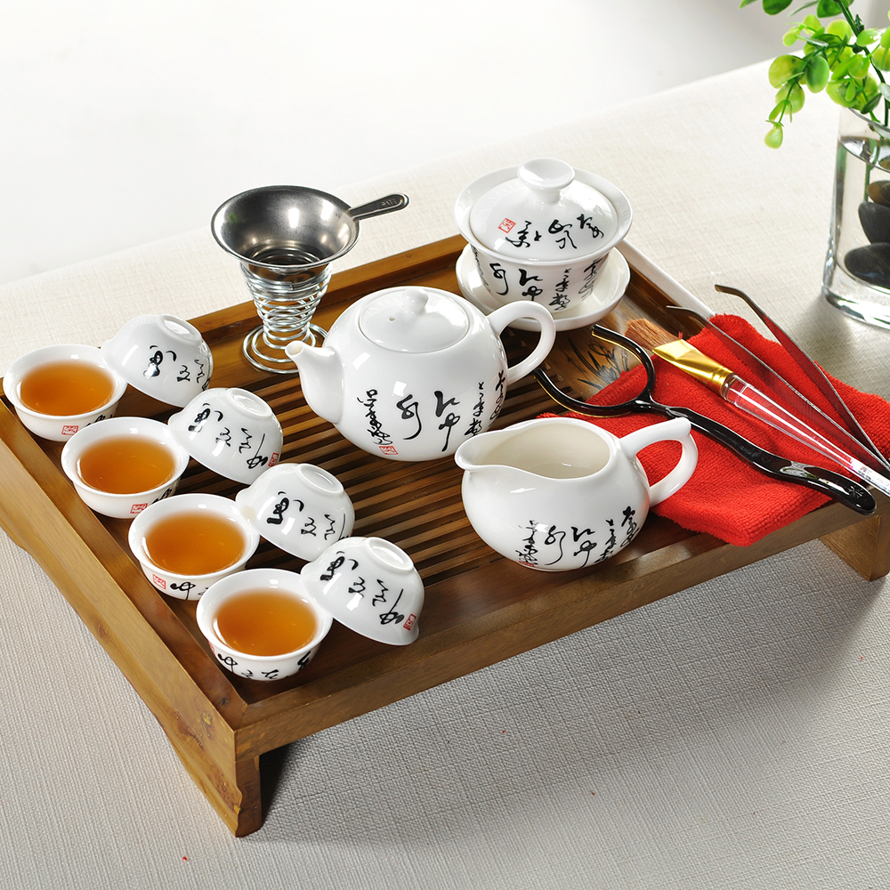 Free Shipping Tea Set Teapot Porcelain Tea and Coffee Cups Tea Tray Bone China Chinese White