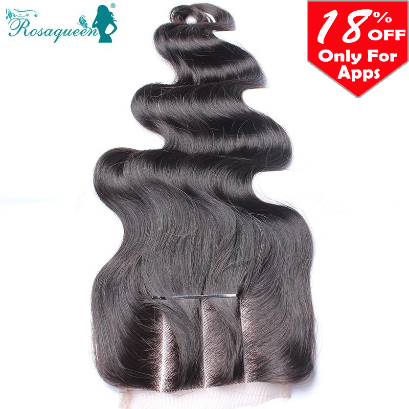 Image of Lace Closure Malaysian Body Wave Human Hair Closure Free Middle 3 Part Lace Closure Bleached Knots Rosa Queen Hair Products