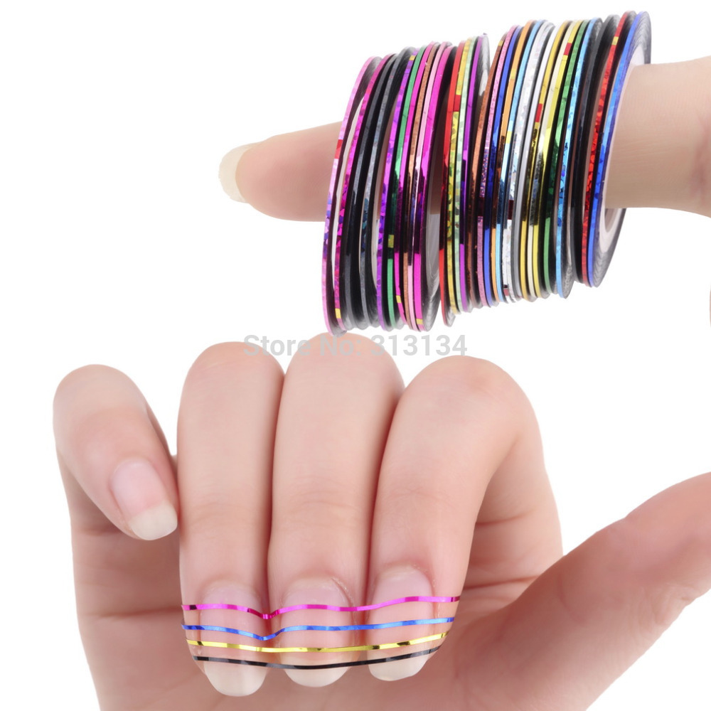 Image of 30Pcs Mixed Colorful Beauty Rolls Striping Decals Foil Tips Tape Line DIY Design Nail Art Stickers for nail Tools Decorations